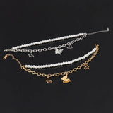 Double Layer Stainless Steel Heart Bracelet Pearl Charm Butterfly Star Jewelry