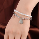 Double Layer Stainless Steel Heart Bracelet Pearl Charm Butterfly Star Jewelry