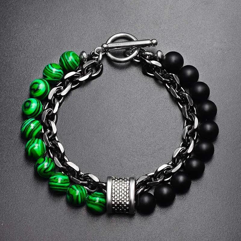8MM Bilayer Beaded Hand Bracelet Thick Chain Natural Stones Rosary
