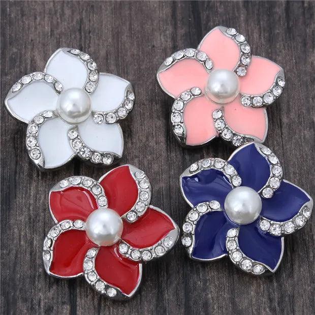 5pcs Rhinestone Flower Snap Button 18mm Fit DIY Snap Bracelet Bangle
