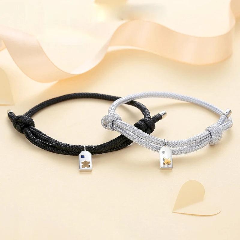 Silver-Plated Puzzle Couple Bracelet Romantic Gift Men's Party Jewelry
