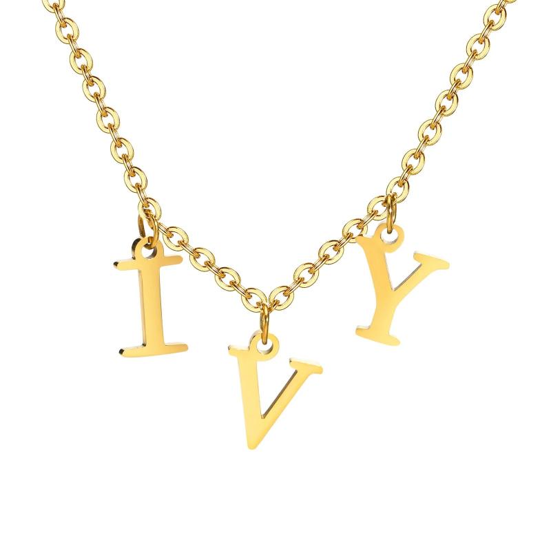 Stainless Steel Initial Letter Band Pendant Necklace for Women