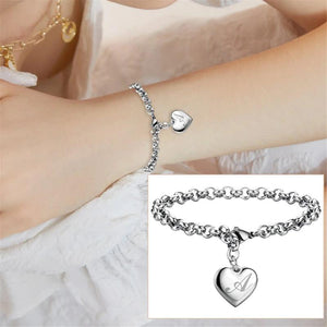 Heart Charm Bracelet Stainless Steel Initials Alphabet Jewelry