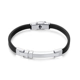 MenCharm Bracelet Stainless Steel Leather Cuban Bracelet