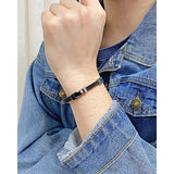 MenCharm Bracelet Stainless Steel Leather Cuban Bracelet