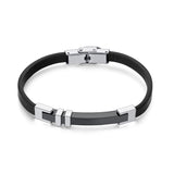 MenCharm Bracelet Stainless Steel Leather Cuban Bracelet