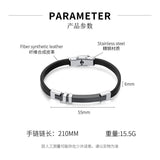 MenCharm Bracelet Stainless Steel Leather Cuban Bracelet