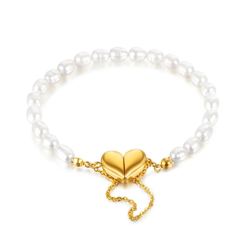 Pearl Heart Bracelets Silver Love Magnetic Attraction Couple Bangles