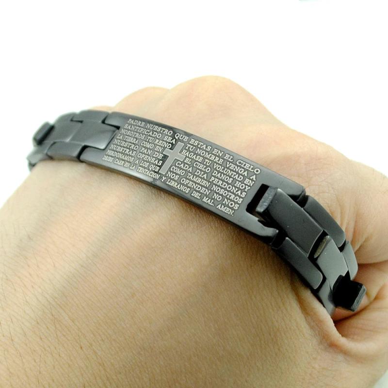 Stainless Steel Cross Bible Scripture Spanish ID Bracelet