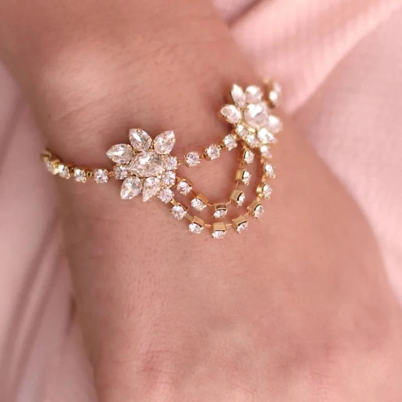 Zircon Flower Pendant Bracelet Crystal Tennis Chain Bridal Jewelry Gift