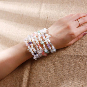 Natural Crystal Pearl Beaded Bracelet, Adjustable Bangle Charms
