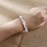 Natural Crystal Pearl Beaded Bracelet, Adjustable Bangle Charms