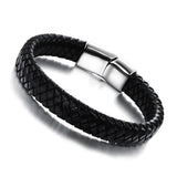 Men Punk Bracelet Leather Braided Stainless Steel Magnetic Buckle