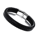 Men Punk Bracelet Leather Braided Stainless Steel Magnetic Buckle