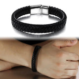 Men Punk Bracelet Leather Braided Stainless Steel Magnetic Buckle