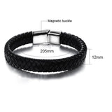 Men Punk Bracelet Leather Braided Stainless Steel Magnetic Buckle