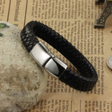 Men Punk Bracelet Leather Braided Stainless Steel Magnetic Buckle