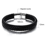 Men Punk Bracelet Leather Braided Stainless Steel Magnetic Buckle