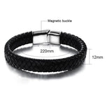 Men Punk Bracelet Leather Braided Stainless Steel Magnetic Buckle