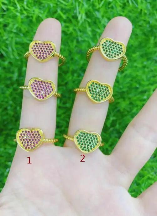 2pcs Heart Women Rings CZ Crystal Chunky Rings Opening Ring Jewelry
