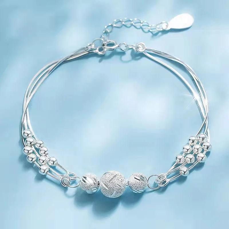 Layer Transfer Bead Bracelet Women's Silver Plated Bracelet