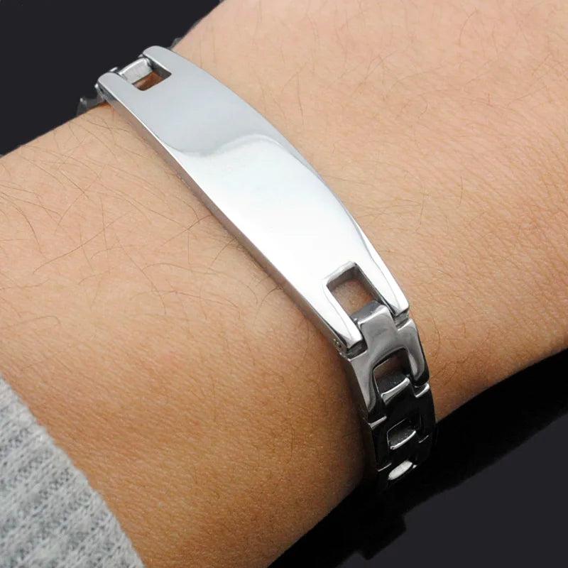 Polished ID Bracelet Unisex Men Women Gothic Charm Jewelry