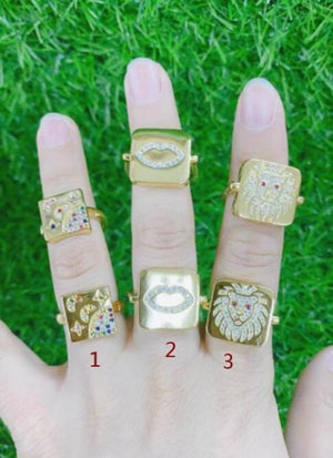 Lion Lips Women Rings CZ Crystal Chunky Rings Opening Ring Jewelry