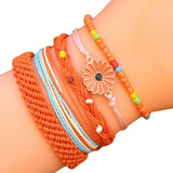 5 PCS Stained Flower Braided Bracelet Set, Adjustable Ethnic Beach Jewelry