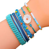 5 PCS Stained Flower Braided Bracelet Set, Adjustable Ethnic Beach Jewelry