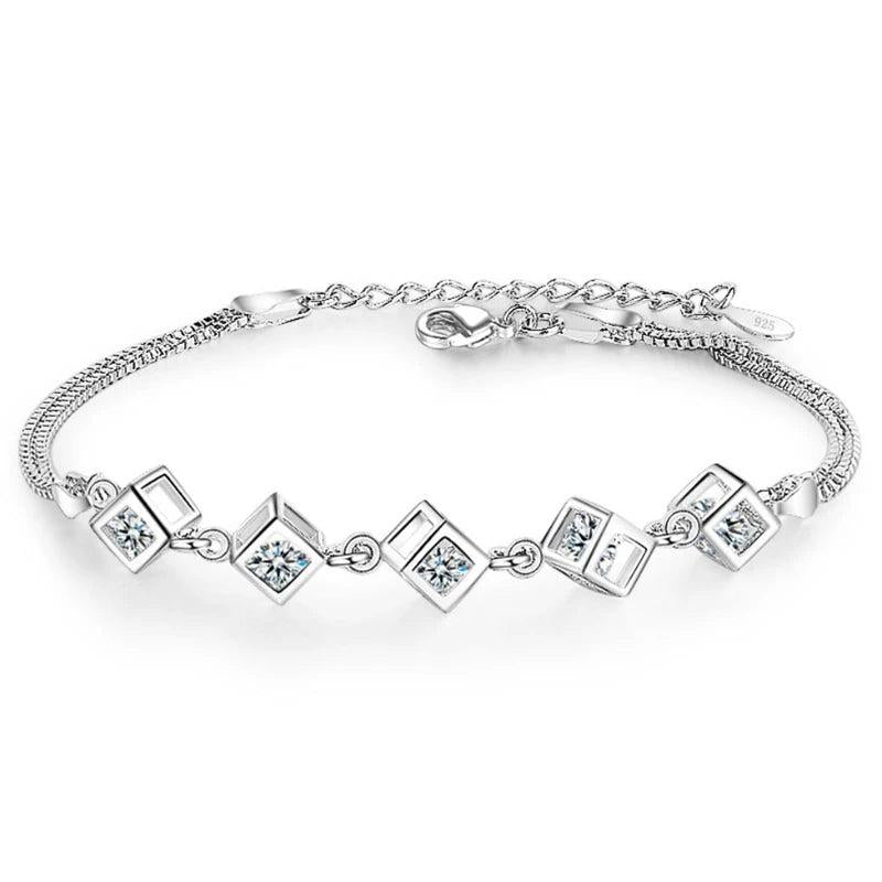 Geometric Square Zircon Bracelet Women Personalized Versatile Love Crystal Brace