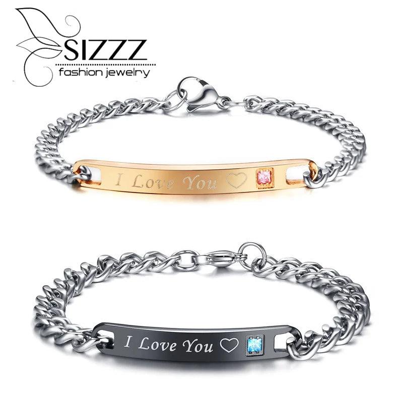 Titanium Steel Zircon Couple Bracelet & Bangles