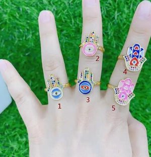 2pcs Crystal Chunky Rings Enamel Opening Ring