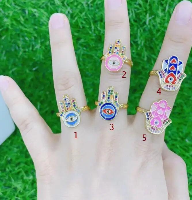2pcs Crystal Chunky Rings Enamel Opening Ring