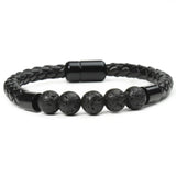 Men's Stone Beaded Bracelet with Leather Rope and Clasp