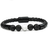 Men's Stone Beaded Bracelet with Leather Rope and Clasp
