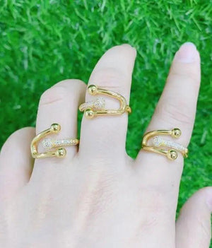 2pcs Palm Women Rings CZ Crystal Chunky Rings Opening Ring Jewelry