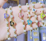 Colorful Evil Eye Heart Bracelet Pearl Beaded Bracalet for Women