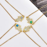 KAMAF Fatima Hand Evil Eye Opal Charm Bracelet Wedding Jewelry Party