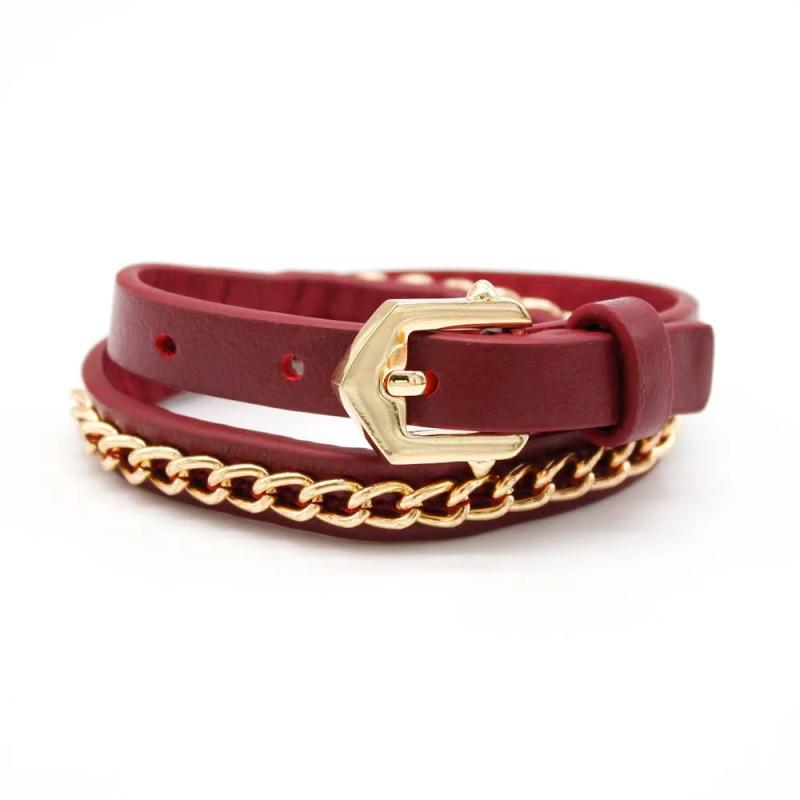 Leather Bracelet Wrap Thick Chain Short Wide Bracelet For Women