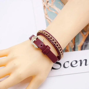 Leather Bracelet Wrap Thick Chain Short Wide Bracelet For Women