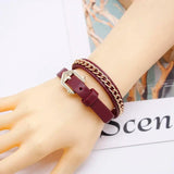 Leather Bracelet Wrap Thick Chain Short Wide Bracelet For Women