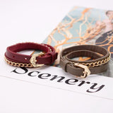 Leather Bracelet Wrap Thick Chain Short Wide Bracelet For Women