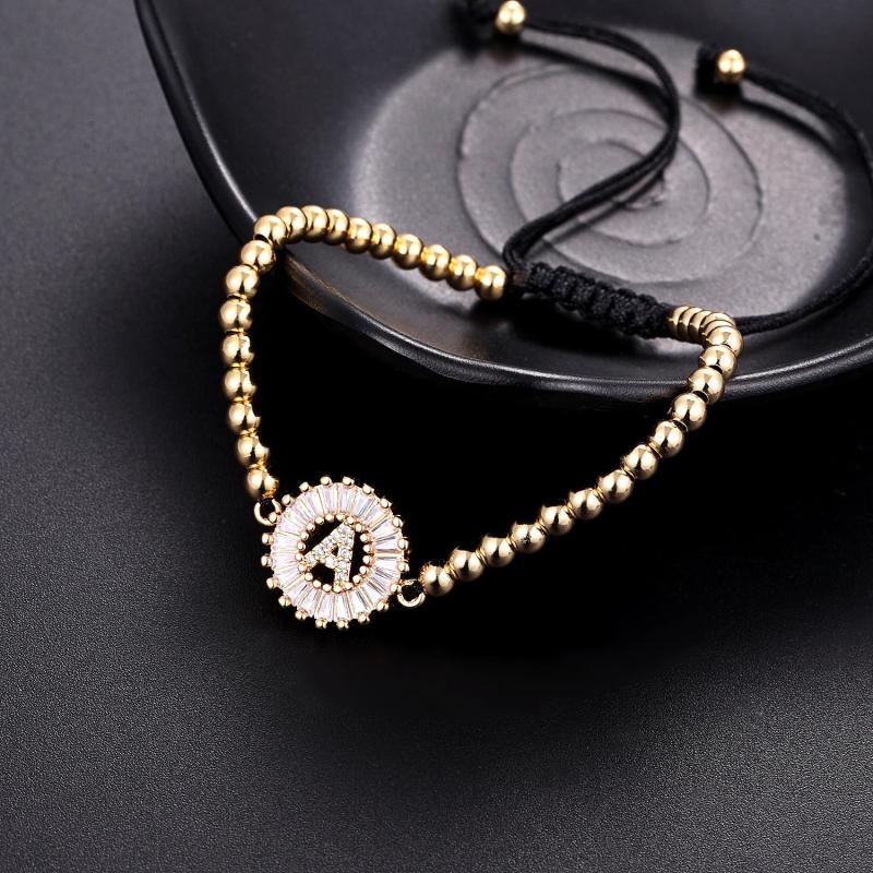 CZ 26 Alphabet Letter Charm Bracelet Copper A-Z Initial Chain Women