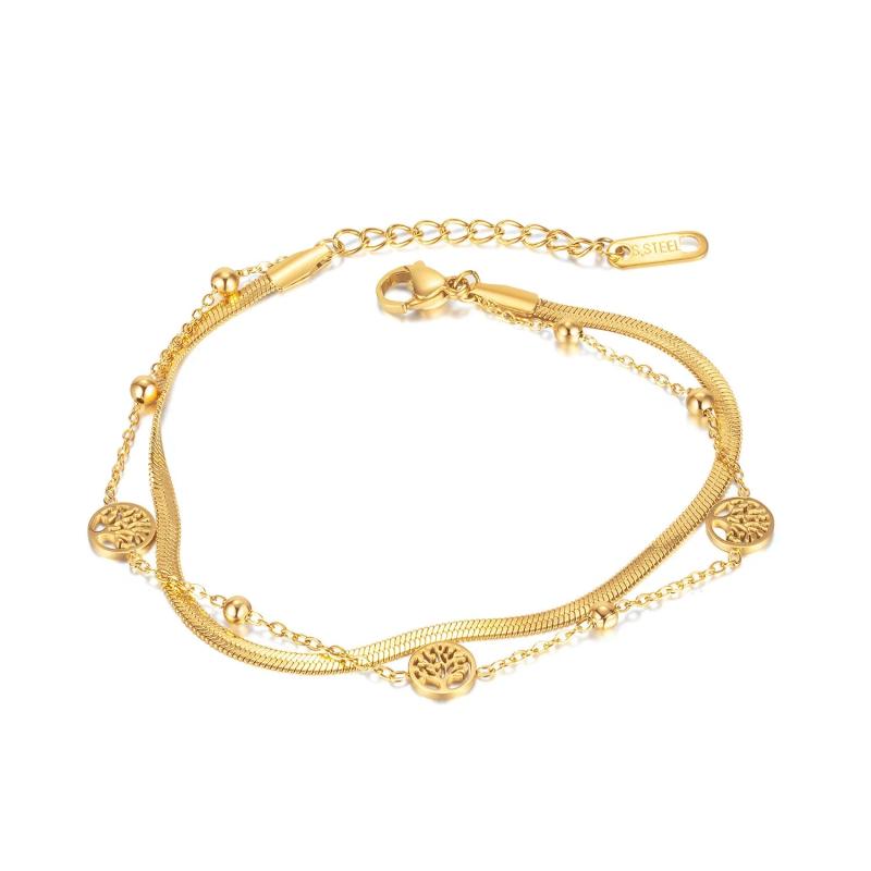 Retro Snake Bones Chain Bracelet Stainless Steel Double Layer Tree of Life