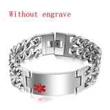 Men's Medical Alert ID Tag Bracelet Stainless Steel Bangle Wrist Cuba Link