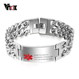 Men's Medical Alert ID Tag Bracelet Stainless Steel Bangle Wrist Cuba Link