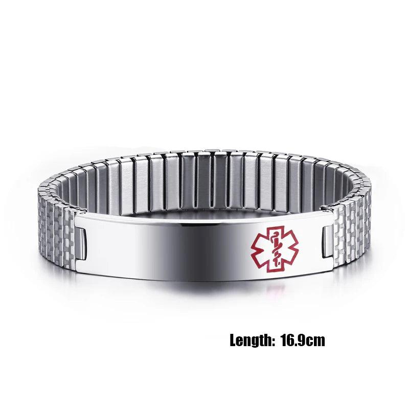 Medical Alert ID Bracelet Stainless Steel Stretch Unisex