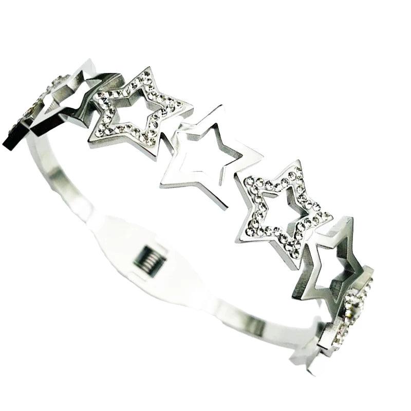 Hollow Zircon Star Bracelet Stainless Steel Romantic Rose Jewelry Gift