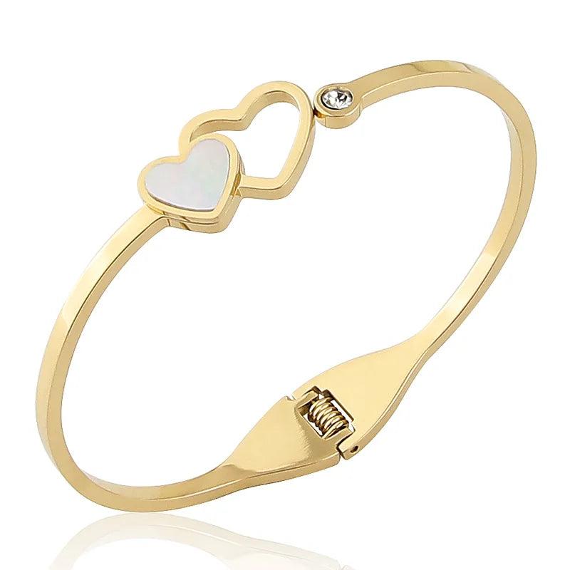 Stainless Steel Crystal Heart Bracelet Bangle for Women