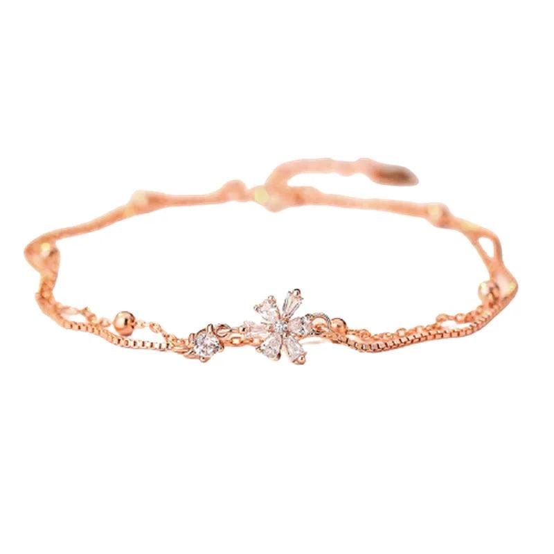 Cherry Blossoms Rhinestone Bracelets Adjustable Jewelry Gift